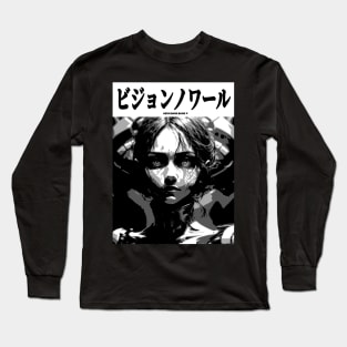 Cyberpunk Cyborg Girl Japanese Vaporwave Dark Goth Horror Urban Aesthetic Black and White Long Sleeve T-Shirt